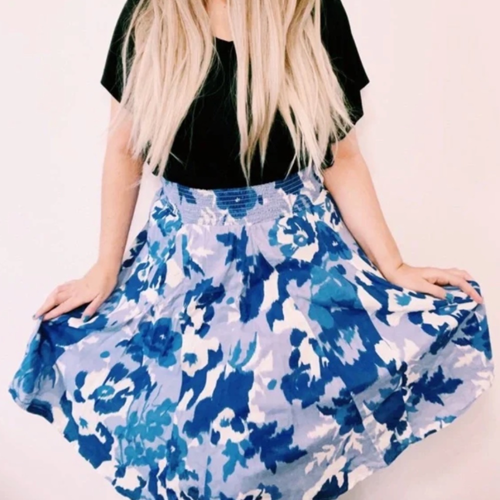 Merona Floral A-Line Skirt Blue Small